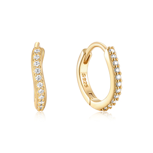 CANNER Pendientes de Aro Huggie Clásicos de Plata de Ley S925 con Moissanita Ondulada Curva Chapada en Oro de 18k, Sencillos y Versátiles - Product Image 6