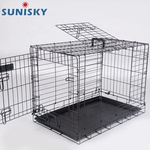 Taşınabilir kapalı ev çelik tel evcil hayvan kafesi köpek Metal tel kafes kedi tavşan tavuk taşıma kafesi ile çift kapı - Product Image 4