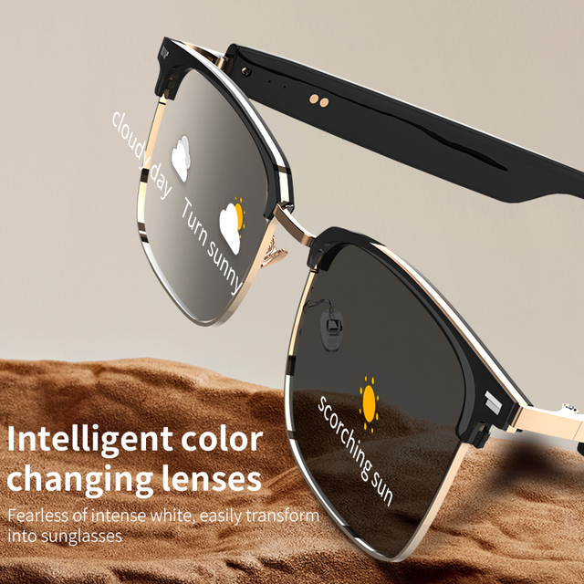 Smart Photochromic Temperature Color Changing Sunglasses with Voice Touch Control Built-in Mic and Speakers for Men Women
