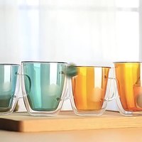 16oz grande de doble pared aislado de vidrio borosilicato Americano Lattes té leche taza Lavable a mano cerámica tazas de café tapa de Bambú