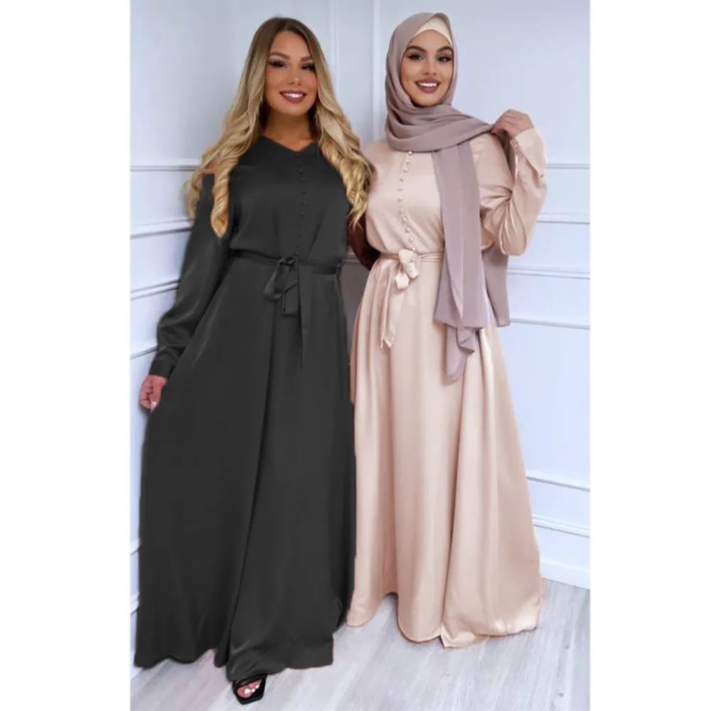 Abaya islamico produttore di abbigliamento personalizzato morbido traspirante musulmano satinato sfumato set Abaya con abito interno