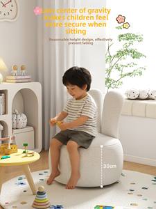 Fauteuil enfant en peluche couleur crème, siège bébé mignon une place, mini fauteuil de lecture et de loisirs avec dossier rond pour salon - Product Image 2