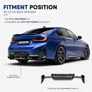 Difusor Trasero Estilo AO de Fibra de Carbono Real para <span class=keywords><strong>BMW</strong></span> Serie 3 G20 G21 <span class=keywords><strong>M340i</strong></span> M340d LCI Sedán Touring, Lip para Parachoques 2023+ - Product Image 5