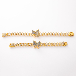 ラグジュアリーファッション 7mm 8mm シルバー/ゴールド/ローズゴールド バタフライ ブレスレット メンズ レディース ヒップホップ キューバンリンク ブレスレット - Product Image 4