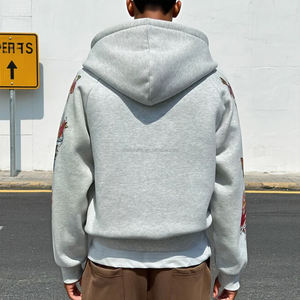Primavera Streetwear Hombres Impreso Gráfico Sudaderas con cremallera de gran tamaño Personalizado Algodón Peso pesado Hombres Zip up Hoodie Fabricantes - Product Image 5