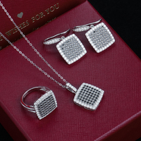 Ensemble de bijoux en argent sterling 925 de forme carrée avec moissanite noire pour femmes - Collier/boucles d'oreilles/bague, cadeau avec placage en rhodium