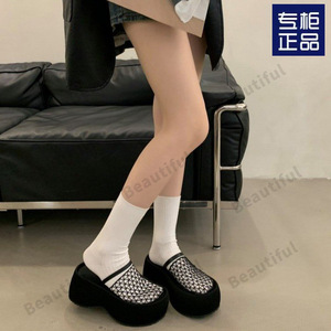 <span class=keywords><strong>2025</strong></span> mới của phụ nữ Pháp nền tảng dép đế dày nhỏ nêm gót chân nâng cao mũi nhọn thoáng khí nửa dép thiết kế rỗng - Product Image 4