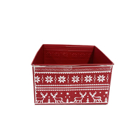 Bac de rangement vintage en métal rouge carré pour Noël, motif flocon de neige nordique, style ferme, pour table de Noël