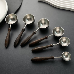 Stainless Steel <b>Measuring</b> <b>Spoons</b> With Wooden Handles Multi Size Retro Kitchen Baking Tools Coffee Bean Scoop Food Grade - Product Image 3