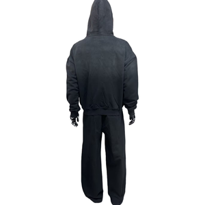 Conjunto de Sudadera con Capucha de Algodón Francés Personalizado de Primavera, Ropa Urbana para Hombre con Cintura Doble, Corte Ajustado, Detalles de Pedrería y Estampado Desgastado - Product Image 6