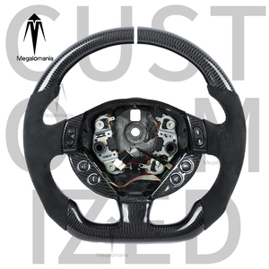 Volante Deportivo Personalizado de Fibra de Carbono Real Compatible con <span class=keywords><strong>Maserati</strong></span> GT Grecale <span class=keywords><strong>Levante</strong></span> Ghibli Quattroporte GranCabrio GranTurismo - Product Image 1
