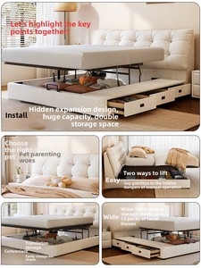 <strong>Cream</strong>-Style Fabric <strong>Pouffe</strong> Bed 1.8-Meter King-Size Double Storage Bed Frame Simple Modern Bedroom Furniture Model - Product Image 5