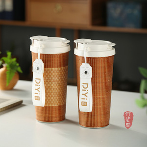 Bamboo Woven Ceramic Thermos Cup Insulated Travel Mug For Coffee Tea Water - Product Image 5
