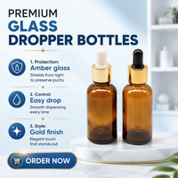 Flacon en verre ambré avec bouchon doré/bambou pour emballage cosmétique, vente en gros, 5ml, 10ml, 15ml, 20ml, 30ml, 50ml, 100ml