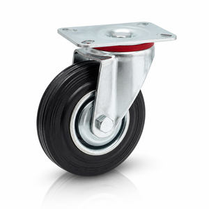Rueda giratoria de alta resistencia con freno, rueda para carrito de herramientas, rueda industrial de goma negra con varilla de tornillo silenciosa - Product Image 1