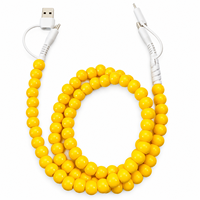 Kabel Charger HP Trendy Warna Kuning Berhias Manik-Manik 4 in 1 Fast Charge Multi USB, Aksesoris Mobil Fashion, Hadiah, Kabel Sinkronisasi Data Tipe C