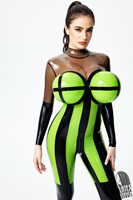 Combinaison Zentai en latex gonflable pour femme grande taille, motif rayé, avec boules de canon