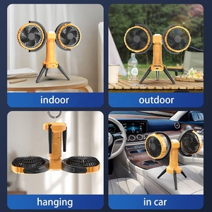 2024 New Product F7300 Double Heads Stand Fan Desktop <b>Outdoor</b> Camping Rechargeable Fans with LED Indoor <b>Table</b> Fans - Product Image 3