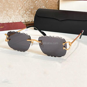 Francia <span class=keywords><strong>coche</strong></span> alta calidad sin montura cuadrado oro mujeres hombres personalizado diamante corte UV400 gafas de sol 2025 - Product Image 2