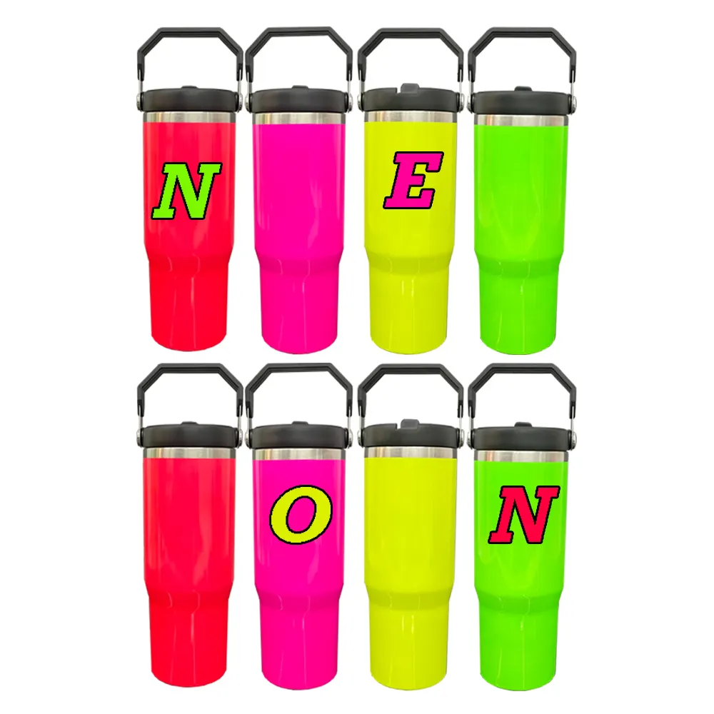 Bpa Vrije Neon Kleuren Sublimatie 30Oz Waterfles Flip Stro Lekvrije Tuimelaar Met Handvat Voor Drukdrukwerk