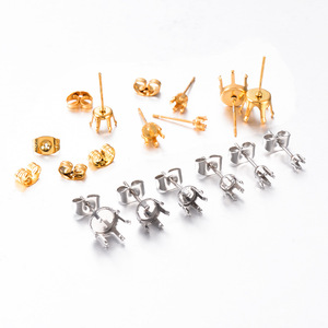 6 Prong Stud <b>Earring</b> Setting with <b>Post</b> | 18K PVD Gold Plated Stainless Steel Claw Base 3mm 4mm 5mm 6mm 7mm DIY Jewelry Making - Product Image 2