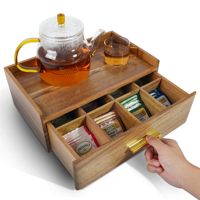 Offres Spéciales Acacia Bois Boîte À Thé Organisateur Boîte De Rangement Teabag Titulaire Organisateurs Tiroir De Rangement En Bois Boîte À Thé