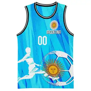 อาร์เจนตินาเสื้อเจอร์ซีย์ฟุตบอลบาสเก็ตบอลสำหรับเด็กผู้ชายเสื้อกีฬาฤดูร้อนพิมพ์ข้อความของคุณ