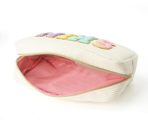 กระเป๋าเครื่องสำอางผ้าลูกฟูกปักตัวอักษรแบบพกพาสำหรับผู้หญิง - Product Image 3