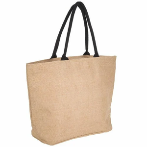 Bolsa de Compras Ecológica de Yute Natural con Logotipo Personalizado y Asa de Cinta de Algodón Negro - Product Image 3