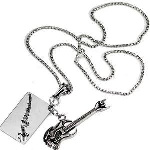 Mode Pendentif Hiphop Bijoux Homme Tete De Mort Musique Guitare Collier - Product Image 2