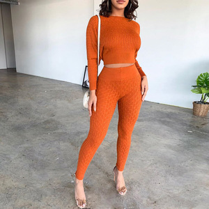 Conjunto de Otoño Invierno para mujer, suéter de punto de manga larga, pantalones largos, conjunto de <span class=keywords><strong>dos</strong></span> piezas, chándal, ropa deportiva para Club - Product Image 4