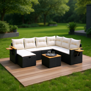Black Rattan Garden <b>Sofa</b> <b>Set</b> With High-Density Foam Cushions Outdoor Furniture Contemporary Design Waterproof UV Resistant - Product Image 2