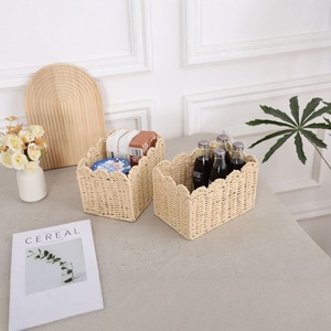 Paper Rope Woven <b>Storage</b> <b>Basket</b> Rectangle <b>Large</b> Capacity Handmade For Home Organizing Clothes Sundries Kitchen Desktop Snacks - Product Image 3