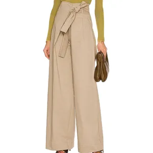 Pantaloni da donna a gamba larga svasati a vita alta in lino di cotone con fondo a campana elegante casual personalizzato