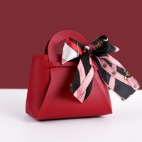 Tas Hadiah Ulang Tahun Kulit PU Mini 12*13*6Cm yang Dapat Didaur Ulang dengan Pita - Portabel untuk Halloween, Natal, Imlek, Permen