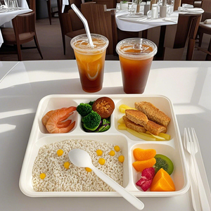 Assiettes de bagasse de canne à sucre à <span class=keywords><strong>5</strong></span> <span class=keywords><strong>compartiments</strong></span> Conteneur de boîte de restauration rapide <span class=keywords><strong>Plateau</strong></span> de <span class=keywords><strong>repas</strong></span> écologique - Product Image 1