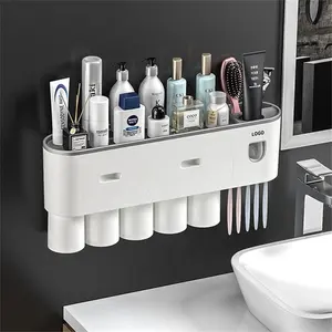 Custom Pink Racks Luxury Bathroom Holders Squeezes Toothpaste Wall Mounted Silicone Toothbrush Holder With Sticker