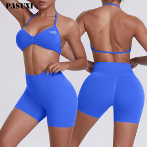 Pasuxi 2025 חם כושר סקסי נושם יוגה נשים קצרות ערכות מוצק חלקה חלקה האחורי צינור טנק חולצות אפוד הקדמי - Product Image 1