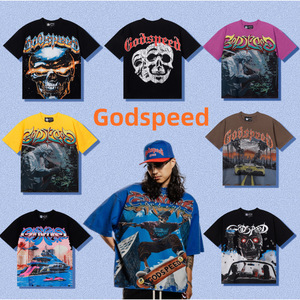 เสื้อยืดคอกลมโอเวอร์ไซส์พิมพ์ลายแขนสั้นผ้าฝ้ายถัก 100% รุ่นใหม่ประจำฤดูร้อนปี 2025 สำหรับผู้ชาย แบรนด์ Godspeed เหมาะสำหรับใส่ในชีวิตประจำวัน - Product Image 1