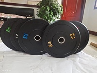 Équipement de musculation pour salle de sport commerciale, plaques de poids en caoutchouc portables, imperméables et durables, 20 kg, anneau central en acier, barre d'haltères en caoutchouc