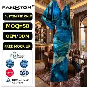 Nuevo Vestido de Mujer 2026 con Manga Murciélago y Fruncido - Vestido de Verano Sexy con Cuello en V y Ajuste Delgado, Elegante Falda Midi Plisada, Venta al por Mayor de Moda - Product Image 2