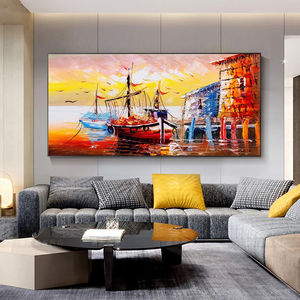 Art impressionniste tenture murale décor personnalisé bateau à voile aquarelle conception à la main huile mer peintures - Product Image 2