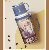Termo de Acero Inoxidable con Aislamiento al Vacío, Diseño Vintage de Pintura al Óleo de Niña, 600 ml, Tapa en Forma de Tazón, Botella de Agua con Asa