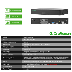 Enregistreur vidéo réseau GR-N8016H1 HiEasy 16 canaux H.265+ 4K 8MP avec stockage HDD/Cloud et détection IA intelligente pour caméra IP - Product Image 2
