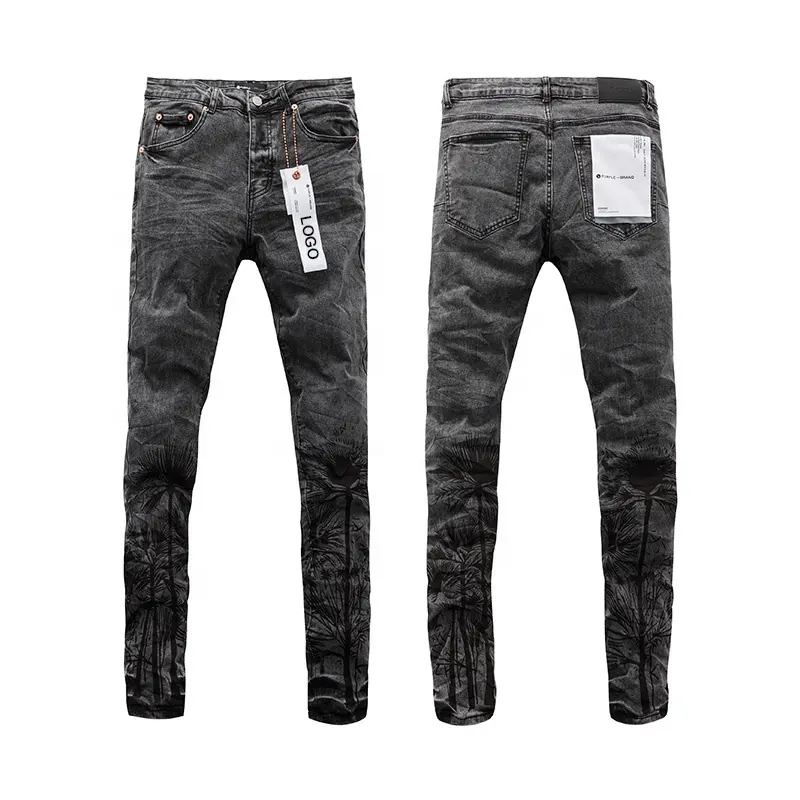 New Style Men Trousers Dark Denim For Purple Brand Crack Jeans Men Straight Slim Fit Jeans