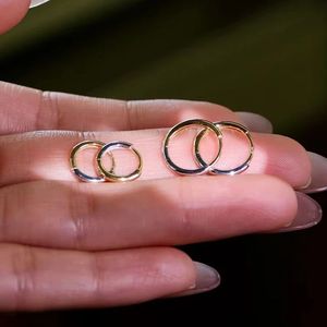 Xinfly Au750 All-Match Temperament <b>Huggie</b> Earrings 18K Gold Two-Tone Hoop Earrings for Wedding and Gifts Child-Friendly - Product Image 1