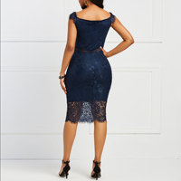 Nouvelle Mode Robe de Soirée Décontractée Femme Sans Manches Épaules Dénudées à Fermeture Éclair au Dos en Dentelle Coupe Crayon Ajustée