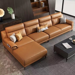 أريكة إيطالية فاخرة عصرية لغرفة المعيشة أريكة كبيرة من الجلد عالية الجودة من الفولاذ المقاوم للصدأ قابلة للتمدد - Product Image 2