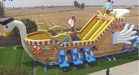 Château gonflable en PVC en forme d'oie, personnalisé par l'usine QY, avec toboggan et parcours d'obstacles, modèle sur le thème de Bluey, 12x6M
