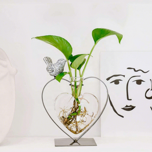 Commercio all'ingrosso a forma di cuore vaso di vetro impianto terrario vaso di vetro con supporto <span class=keywords><strong>per</strong></span> la decorazione domestica eco-friendly - Product Image 3